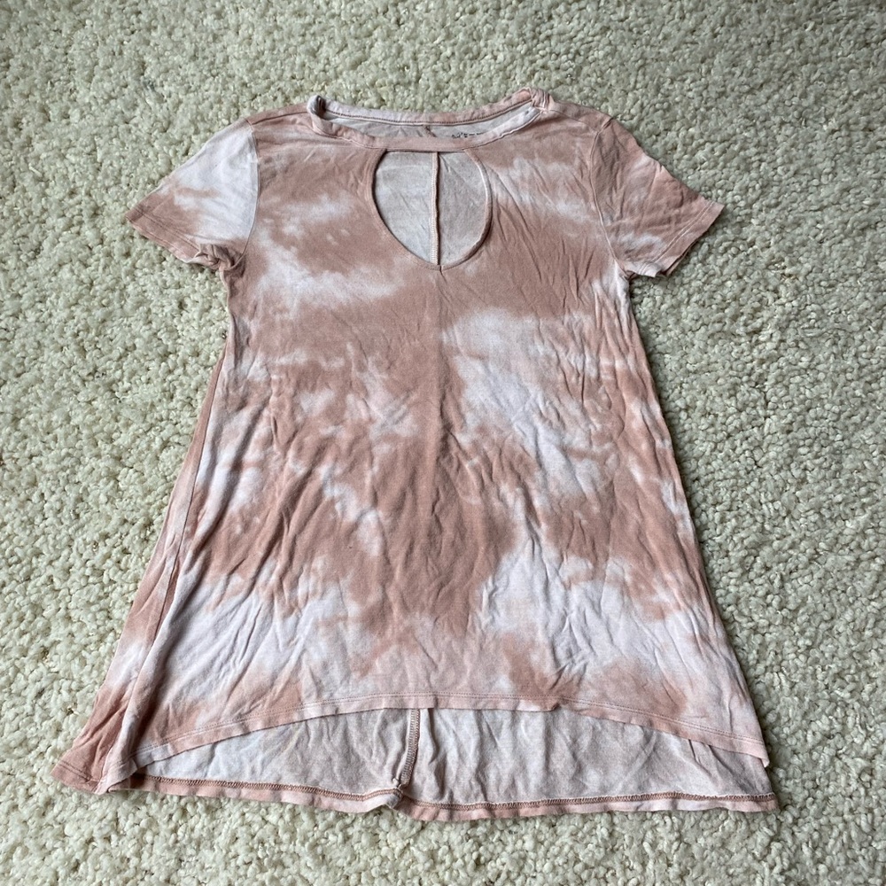 Mudd Pink & White Tie-Dye Open Chest T-Shirt